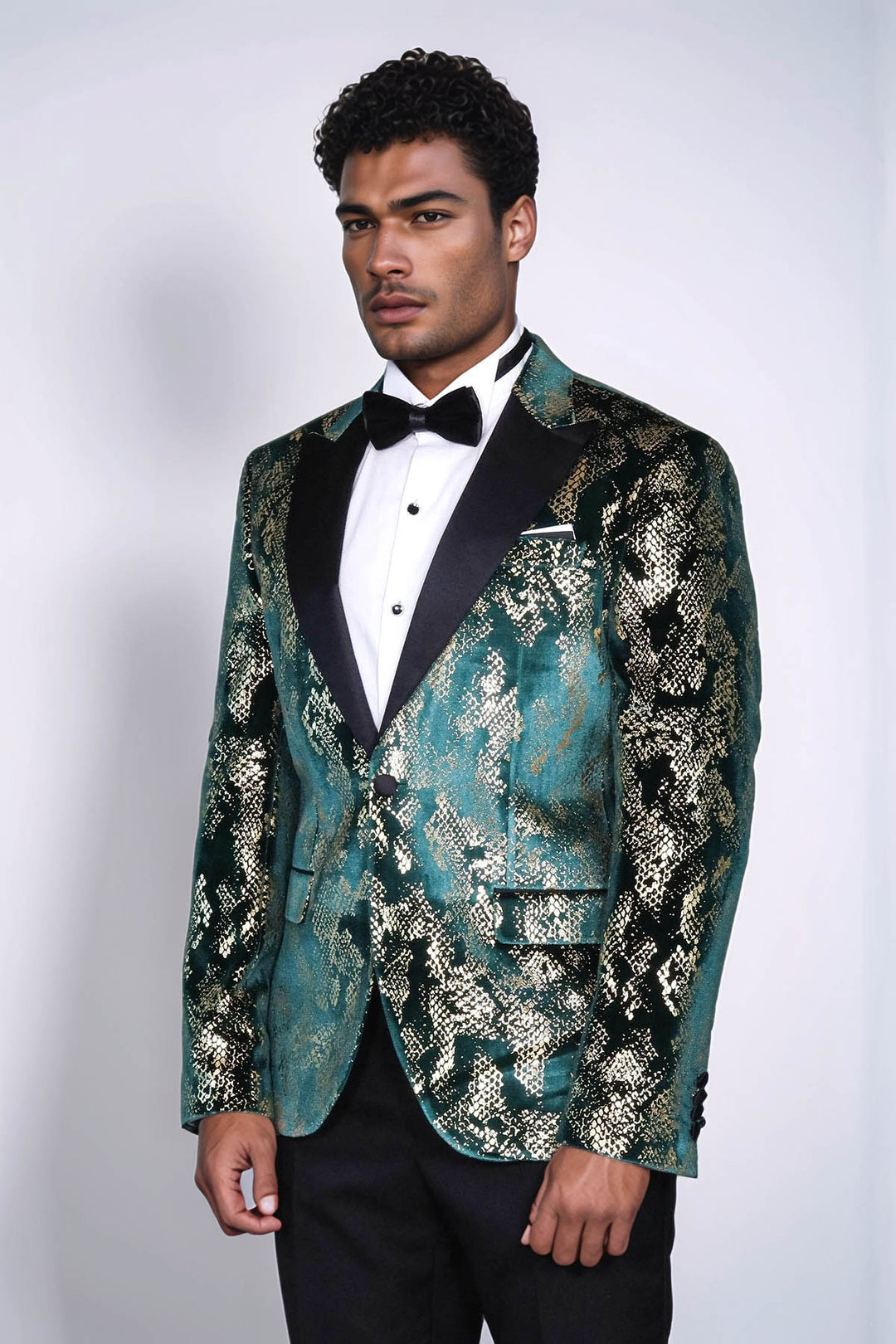 Blazer da ballo da uomo verde fantasia slim fit con risvolto a lancia