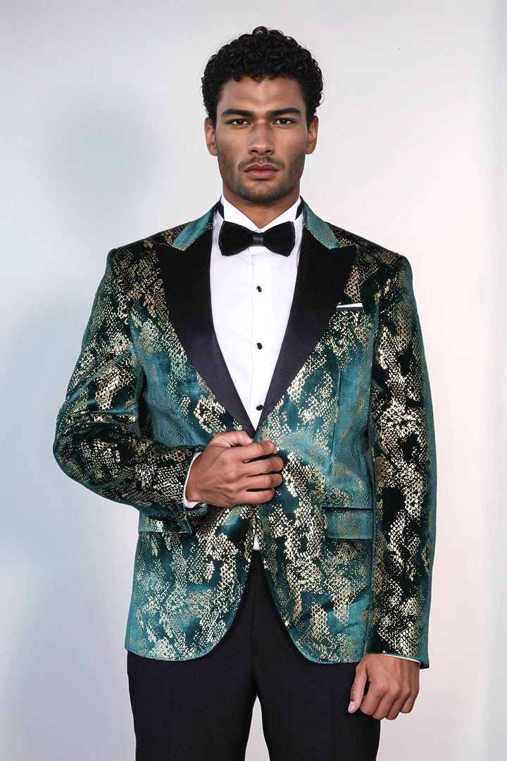 Blazer da ballo da uomo verde fantasia slim fit con risvolto a lancia