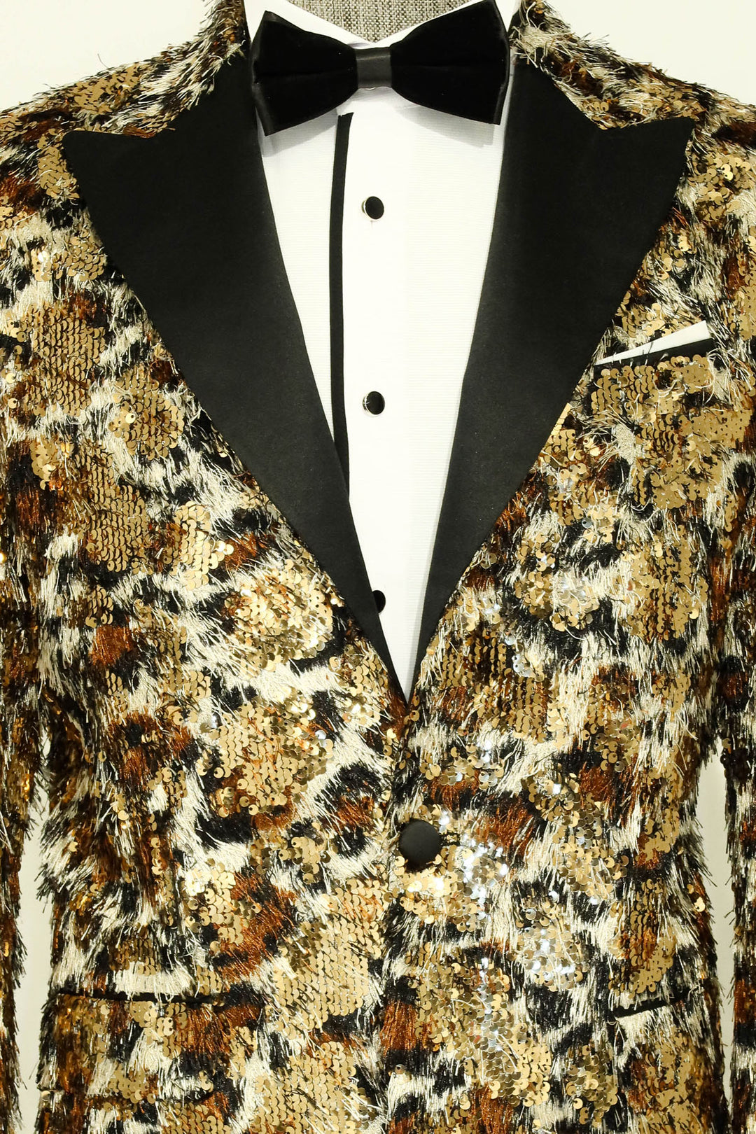 White and Gold Feather Patterned Men's Prom Jacket - Wessi