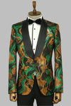 Gold-Green Patterned Over Black Men Prom Blazer - Wessi