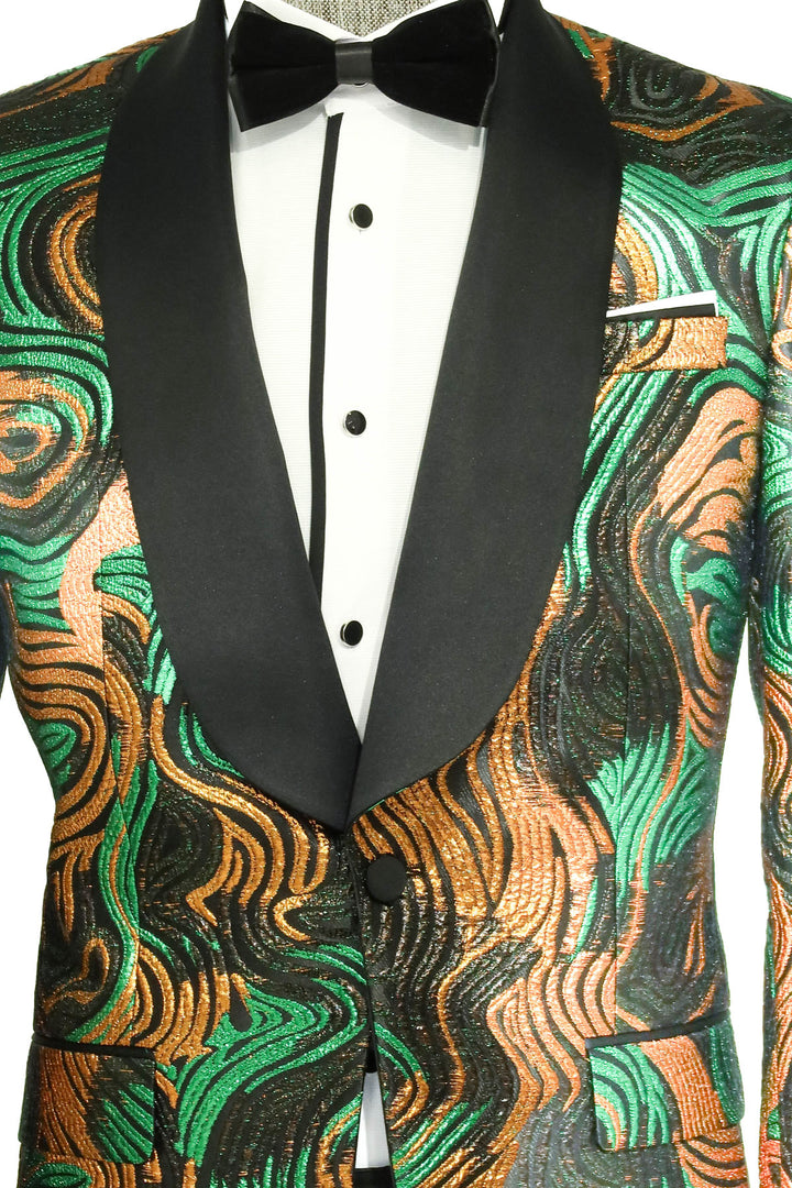 Blazer de graduación para hombre con estampado dorado y verde sobre negro - Wessi