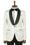 Gold Patterned Over White Men Prom Blazer - Wessi