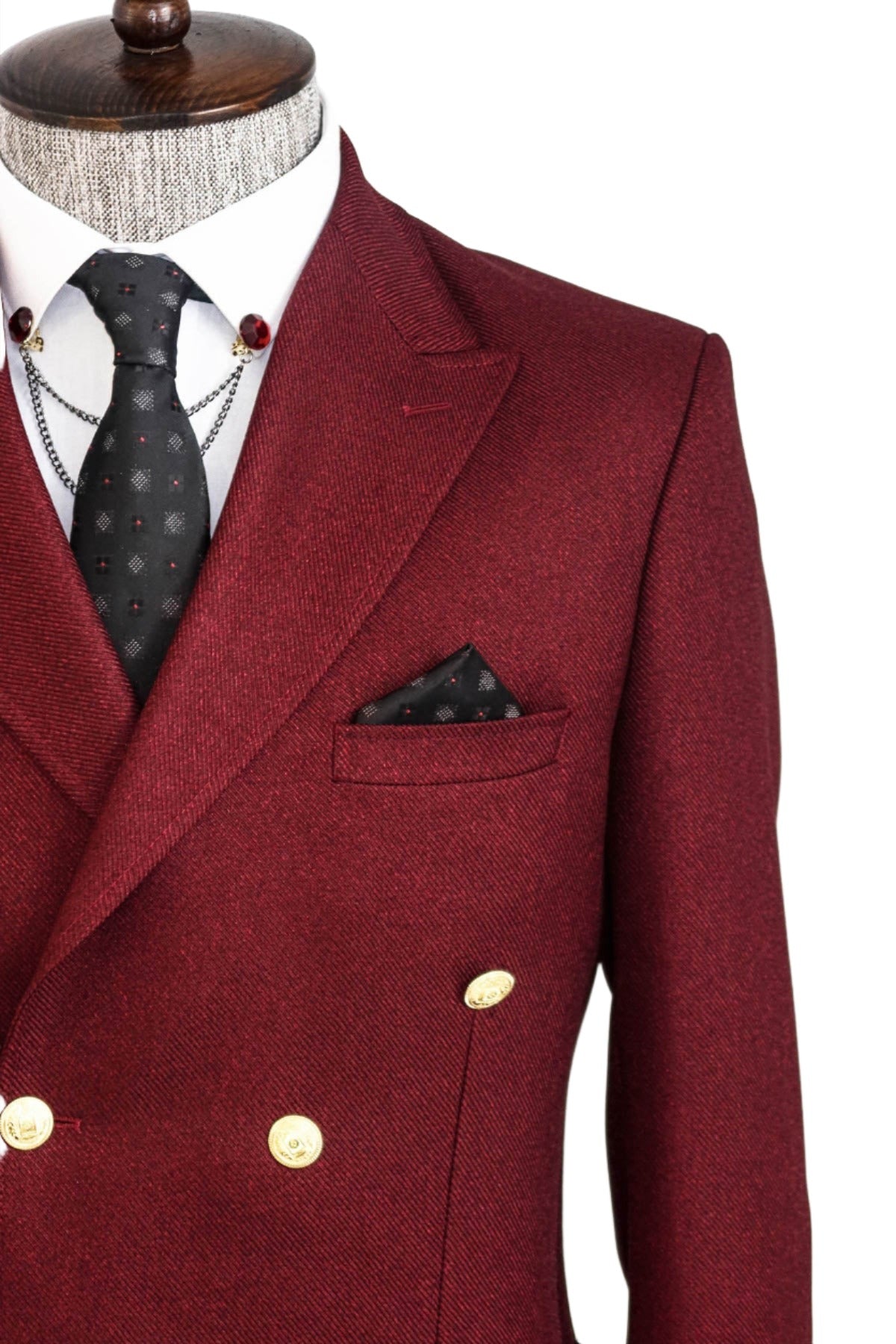 Double Breasted Slim Fit Burgundy Men Blazer Wessi