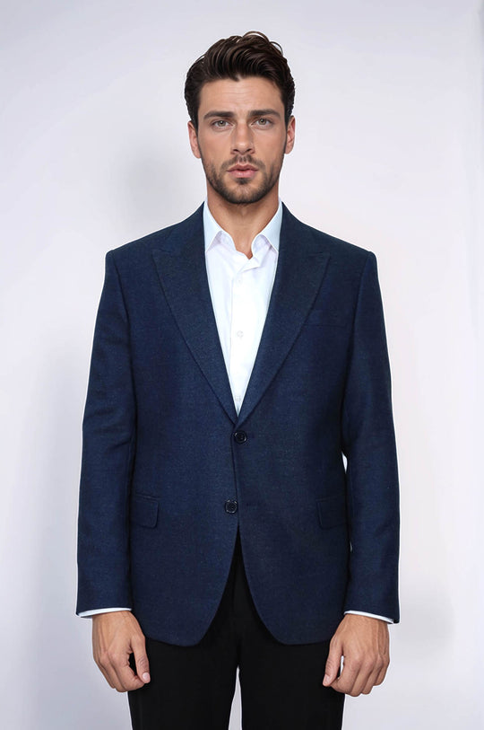Plain Slim Fit Sport Navy Blue Men Blazer - Wessi