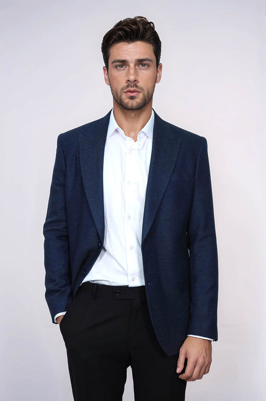 Plain Slim Fit Sport Navy Blue Men Blazer - Wessi