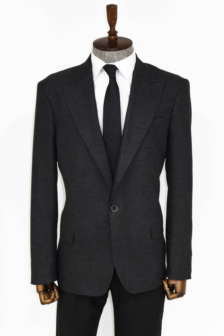 Plain Slim Fit Sport Anthracite Men Blazer and Trousers Combination - Wessi