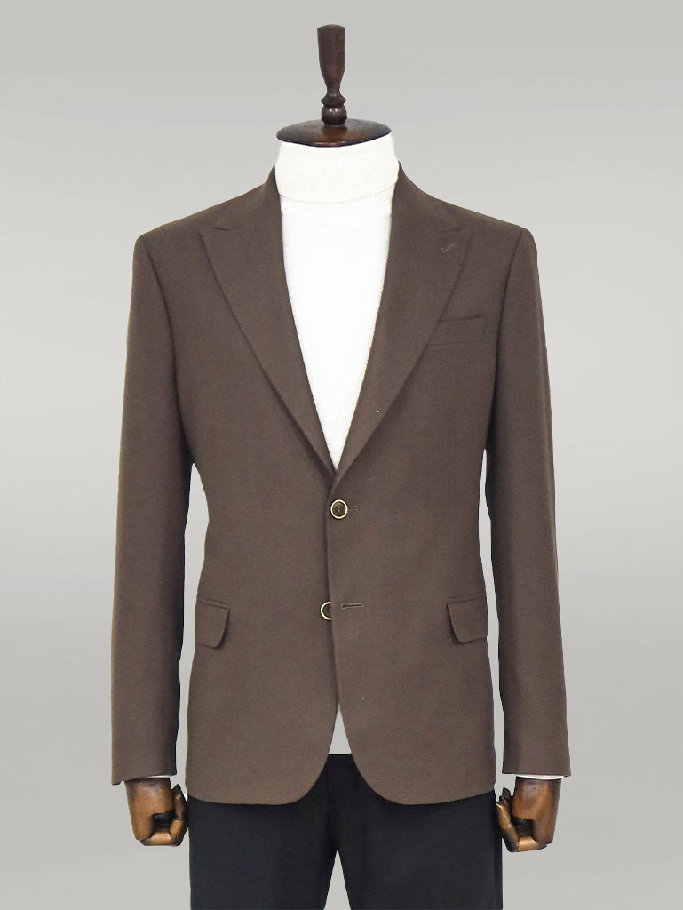 Plain Slim Fit Sport Brown Men Blazer - Wessi