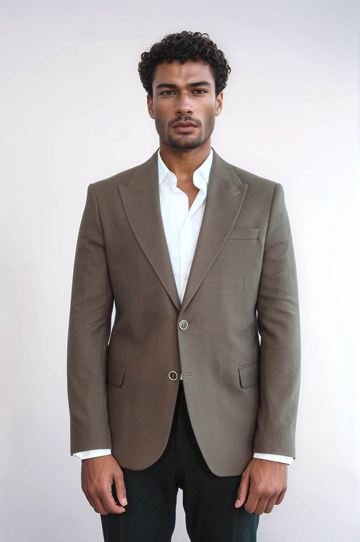 Plain Slim Fit Sport Brown Men Blazer - Wessi