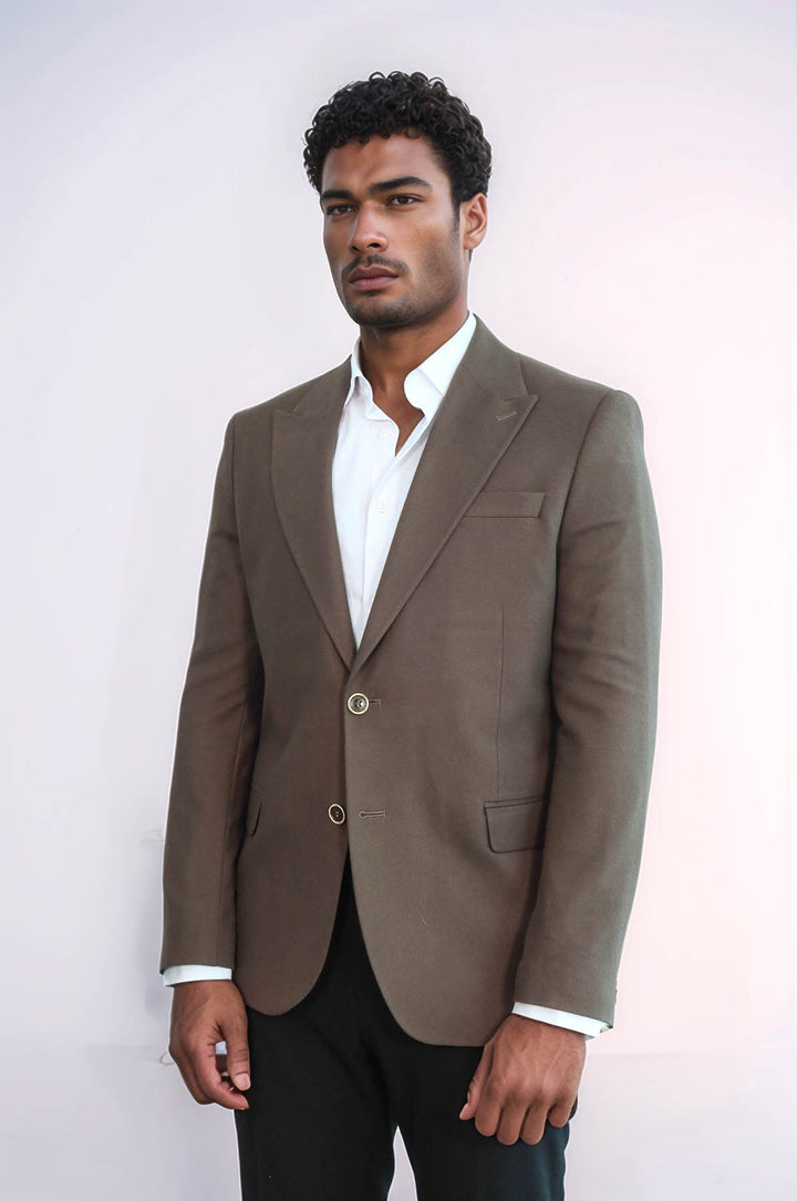 Plain Slim Fit Sport Brown Men Blazer - Wessi