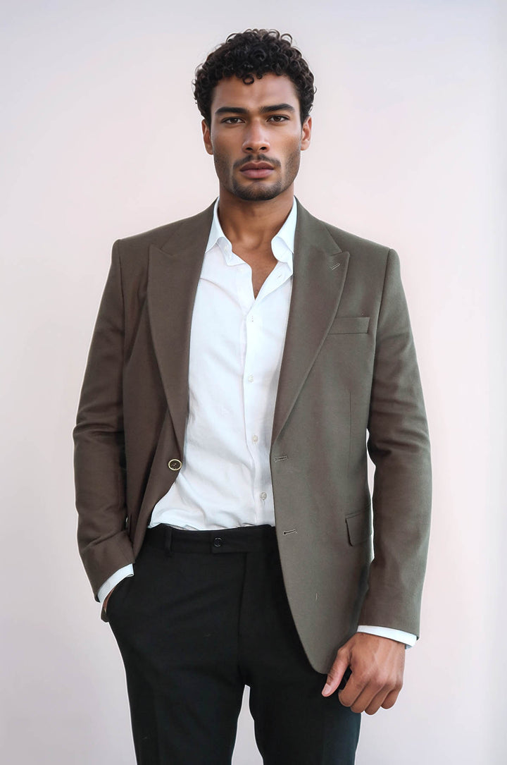 Plain Slim Fit Sport Brown Men Blazer - Wessi