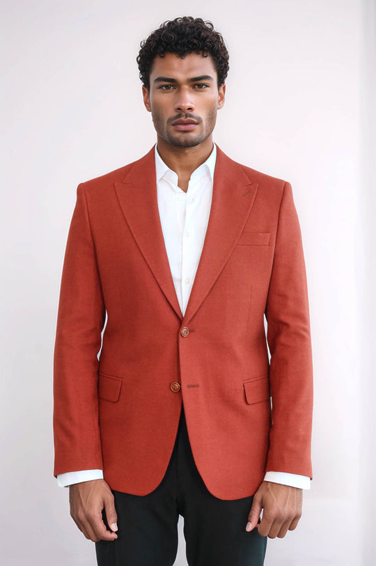 Plain Slim Fit Sport Burgundy Men Blazer - Wessi