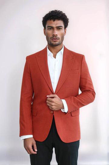 Plain Slim Fit Sport Burgundy Men Blazer - Wessi