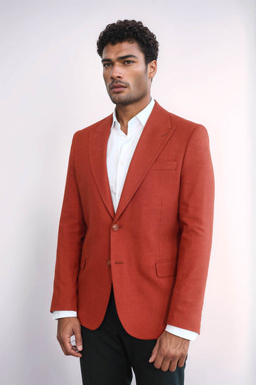 Plain Slim Fit Sport Burgundy Men Blazer - Wessi