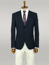 Textured Slim Fit Peak Lapel Navy Blue Men Blazer - Wessi