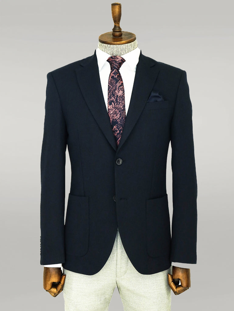 Blazer Hombre Textura Slim Fit Solapa De Pico Azul Marino - Wessi