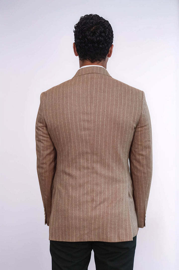 Striped Double Breasted Beige Men Blazer - Wessi