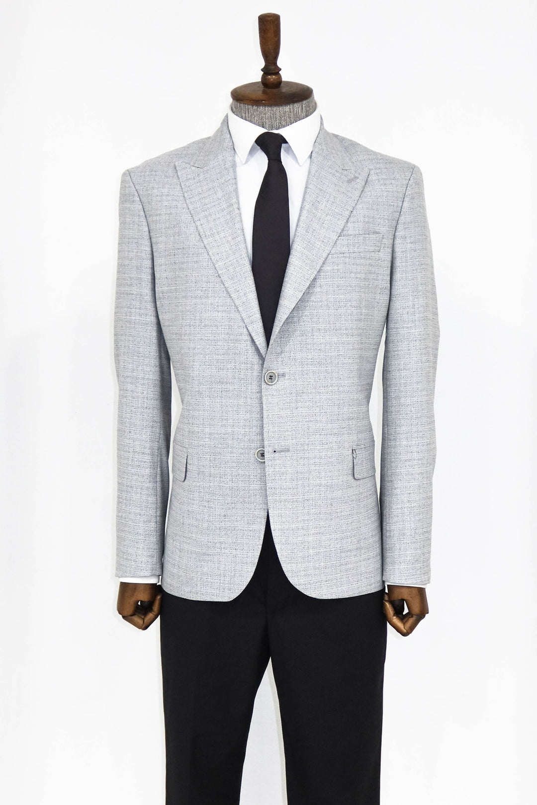 Patterned Wide Lapel Grey Men Blazer and Trousers Combination - Wessi