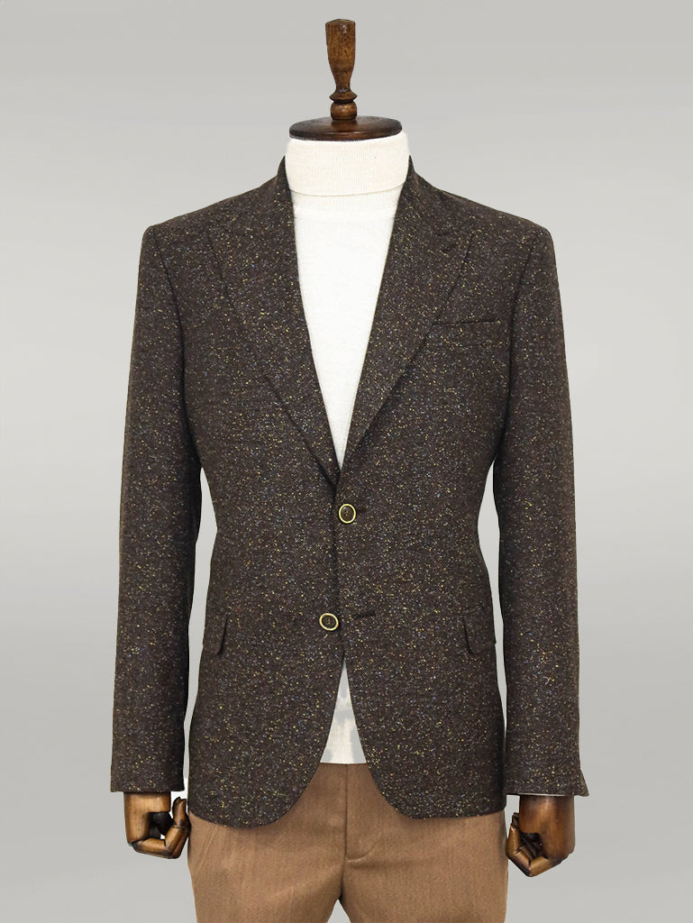 Houndstooth Pattern Wool Brown Men Blazer - Wessi