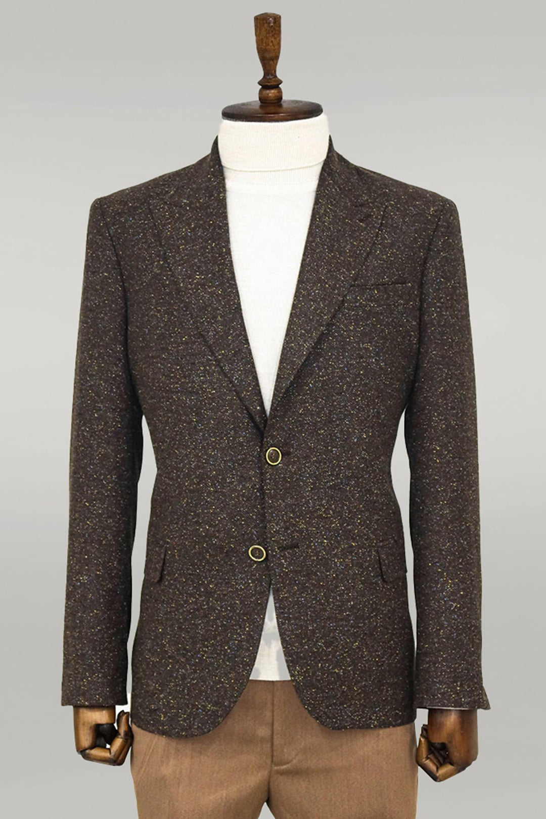 Blazer Homme Marron Laine Motif Pied-de-Poule - Wessi