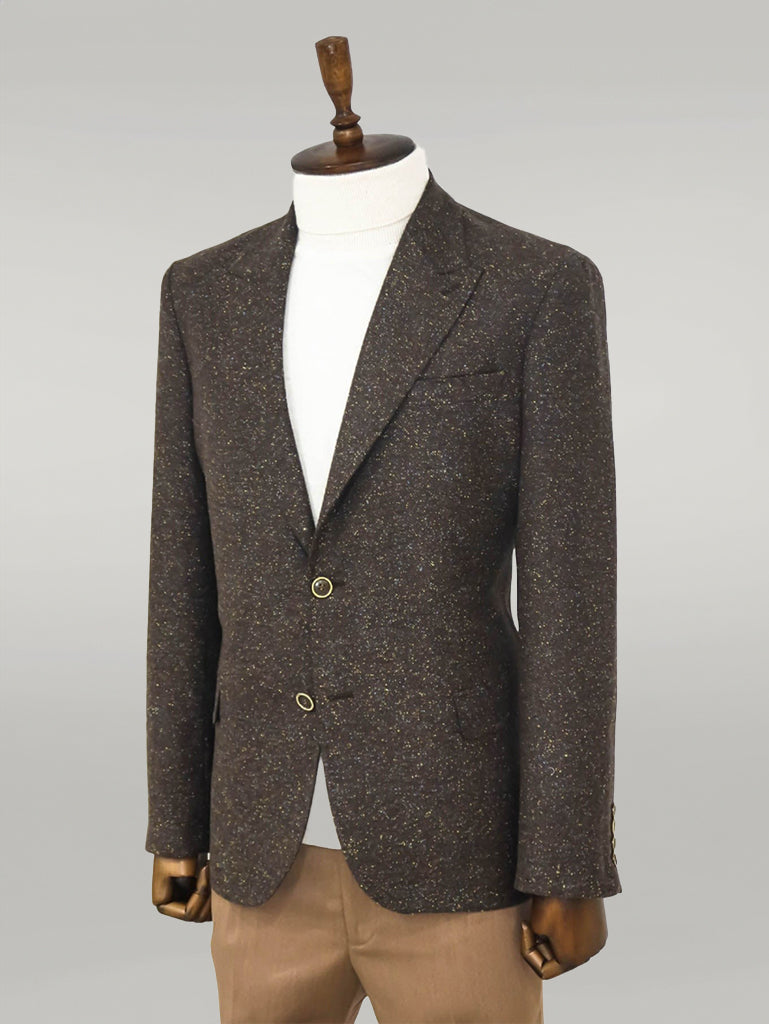 Houndstooth Pattern Wool Brown Men Blazer - Wessi