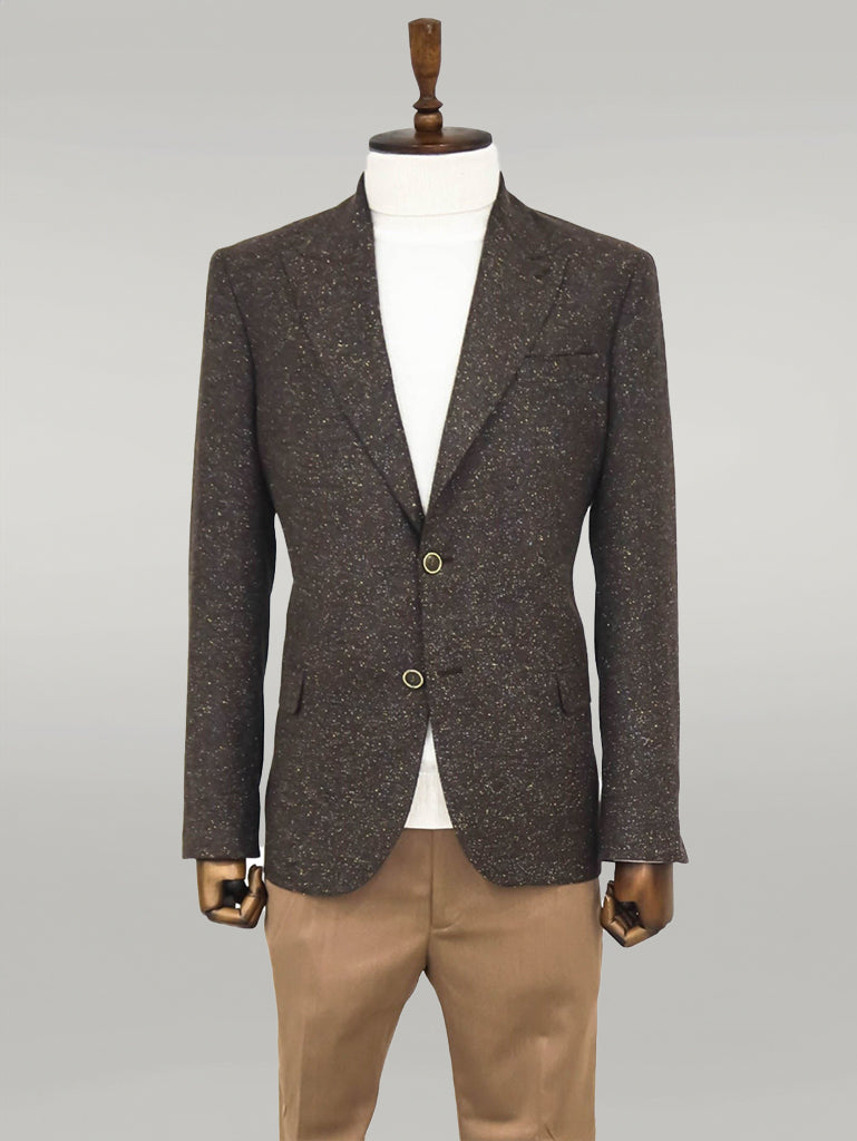 Houndstooth Pattern Wool Brown Men Blazer - Wessi