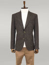 Houndstooth Pattern Wool Brown Men Blazer - Wessi