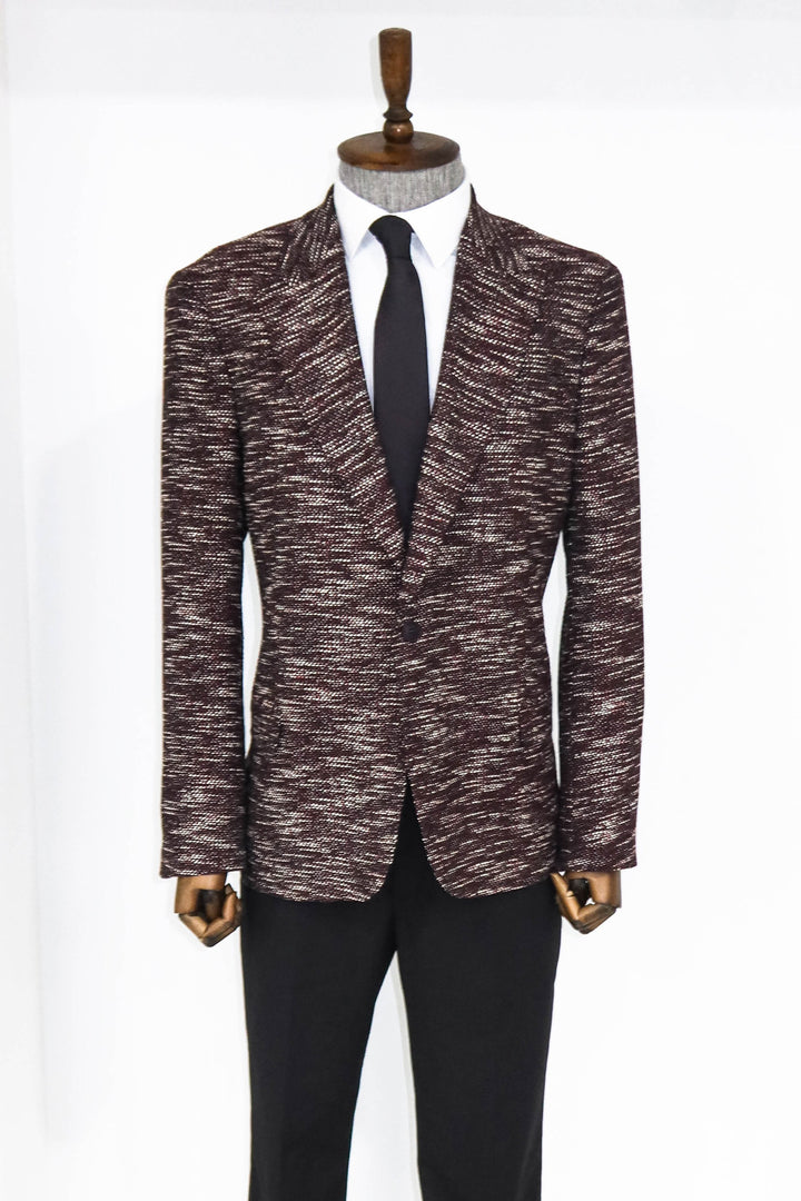 Slim Fit Patterned Sport Burgundy Men Blazer and Trousers Combination- Wessi