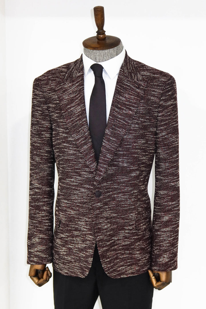 Slim Fit Patterned Sport Burgundy Men Blazer and Trousers Combination- Wessi