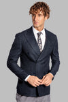 Houndstooth Patterned Navy Blue Men Double Breasted Blazer - Wessi