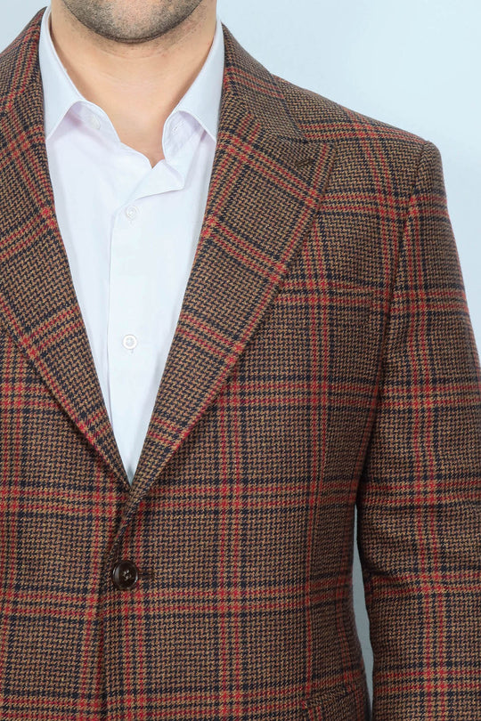 Checked Brown Men Blazer - Wessi