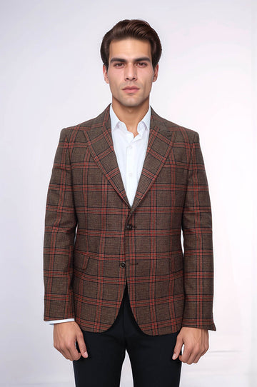 Checked Brown Men Blazer - Wessi