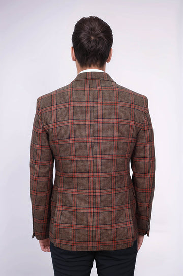 Checked Brown Men Blazer - Wessi
