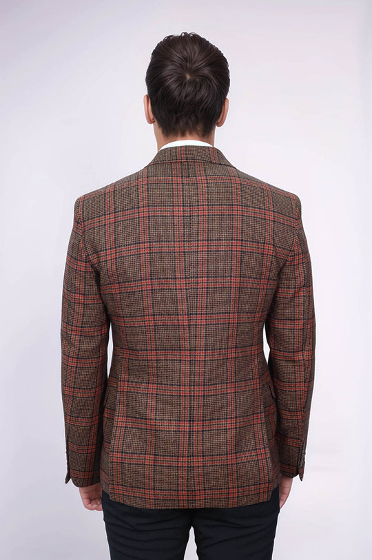 Checked Brown Men Blazer - Wessi
