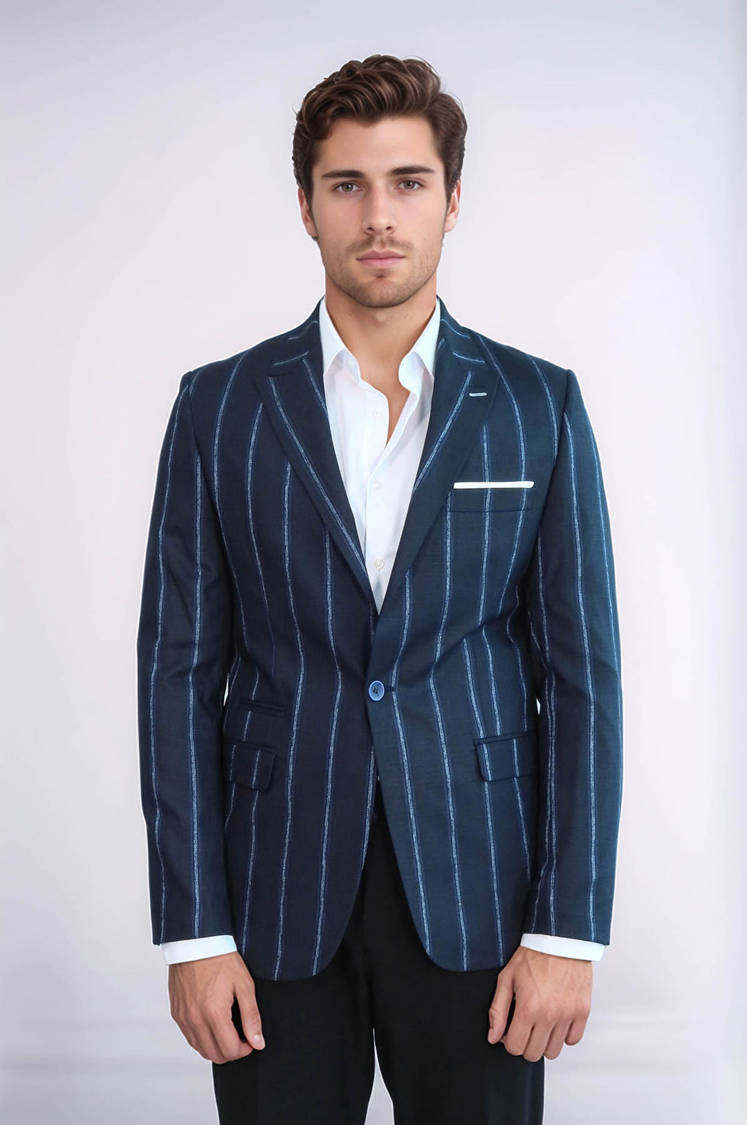 Striped Dark Blue Slim-Fit Blazer - Wessi