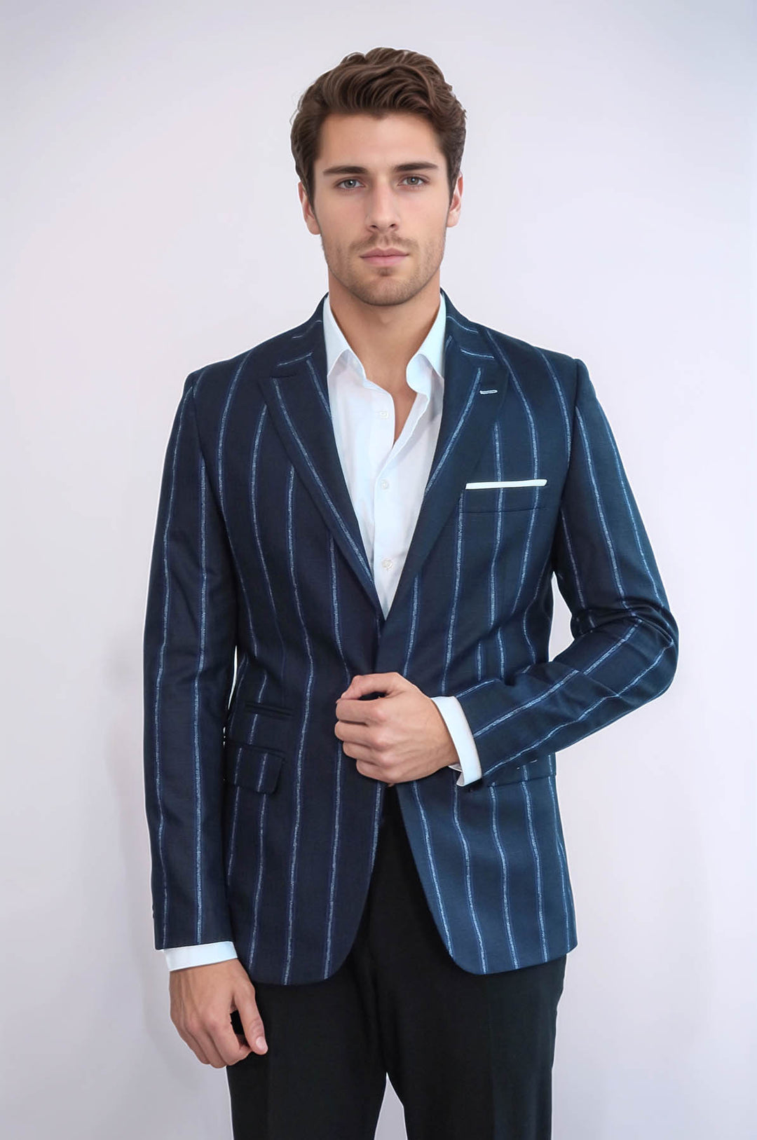 Striped Dark Blue Slim-Fit Blazer - Wessi