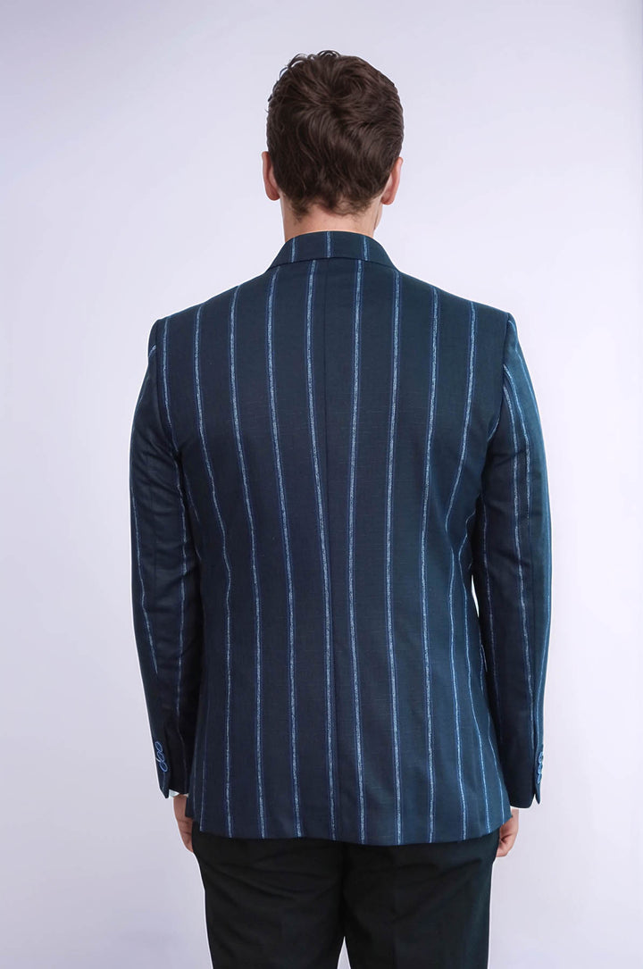 Striped Dark Blue Slim-Fit Blazer - Wessi