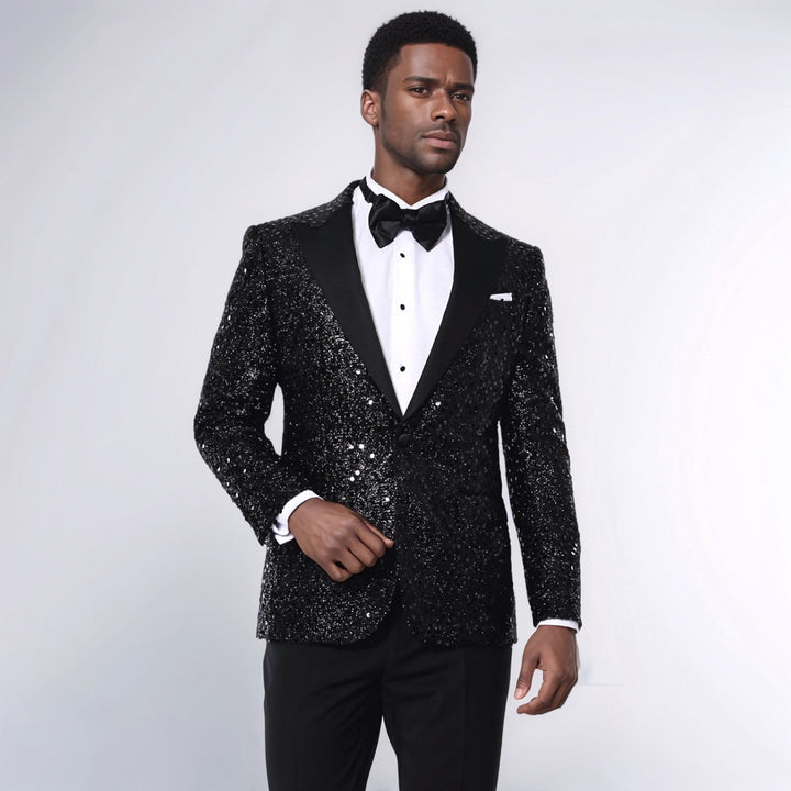 Blazer de soirée noir à motifs pailletés | Wess