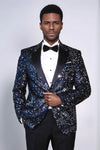 Blazer da ballo da uomo nero con motivo glitterato - Wessi