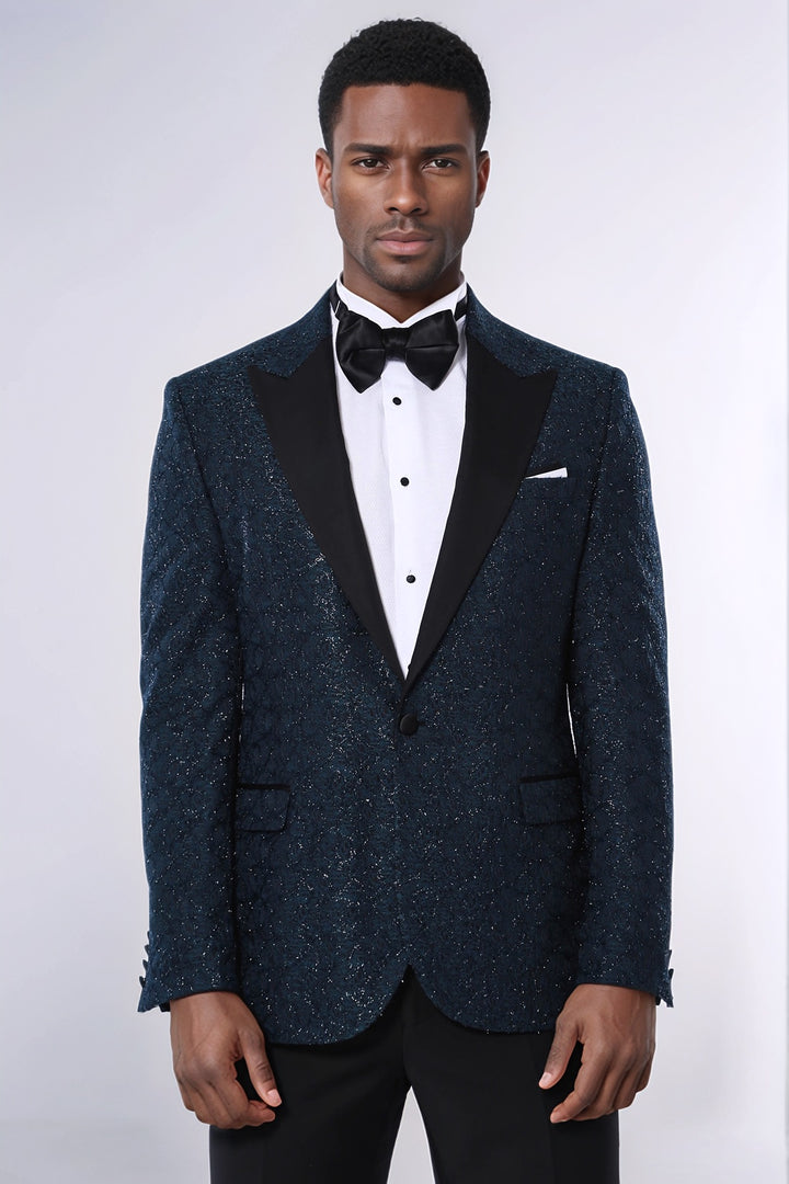 Glitter Pattern Green Men Tuxedo Jacket - Wessi