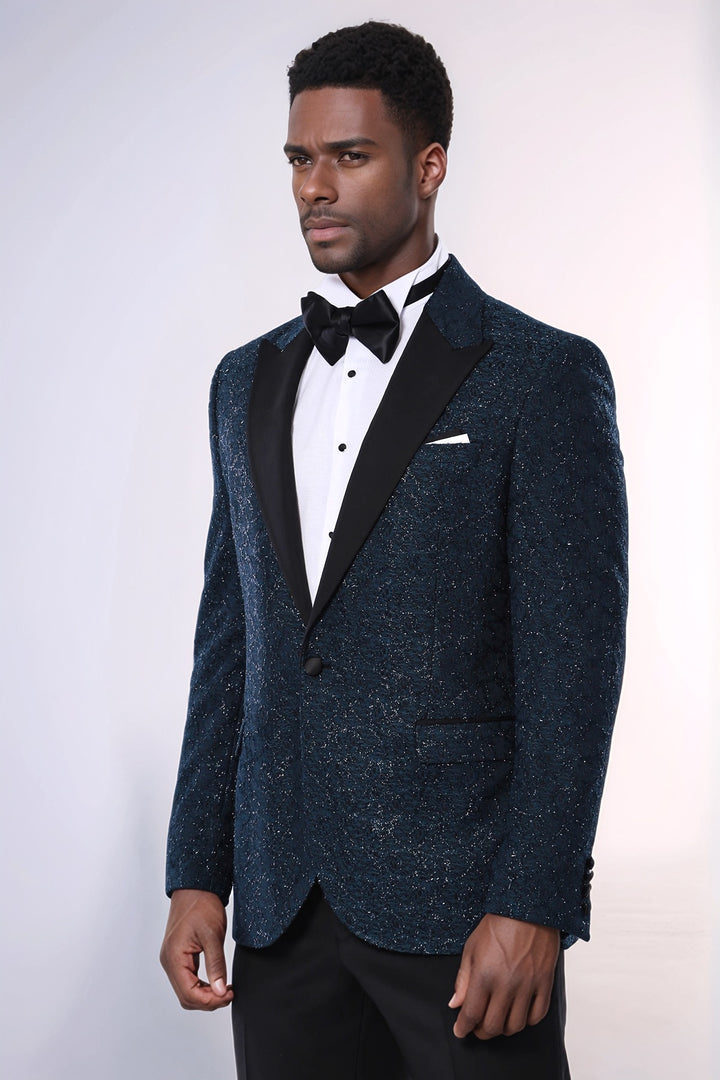 Glitter Pattern Green Men Tuxedo Jacket - Wessi