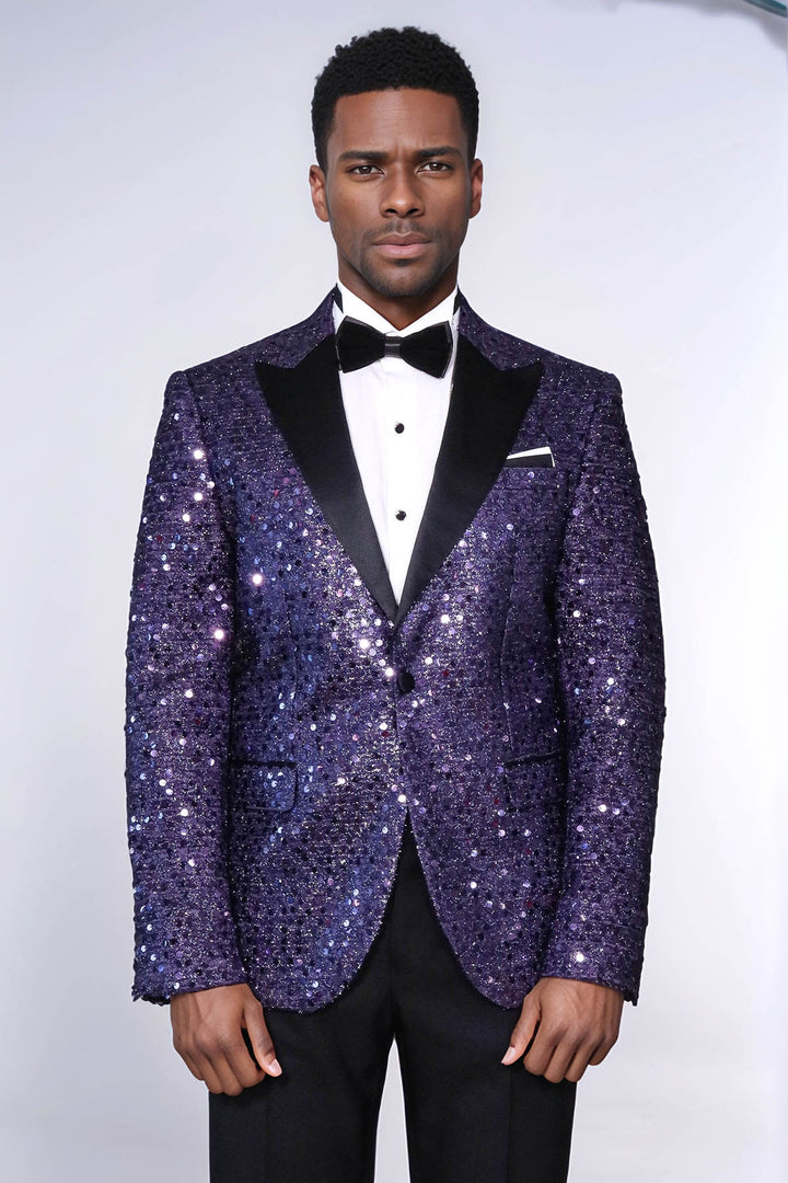 Blazer da uomo viola con motivo glitterato - Wessi