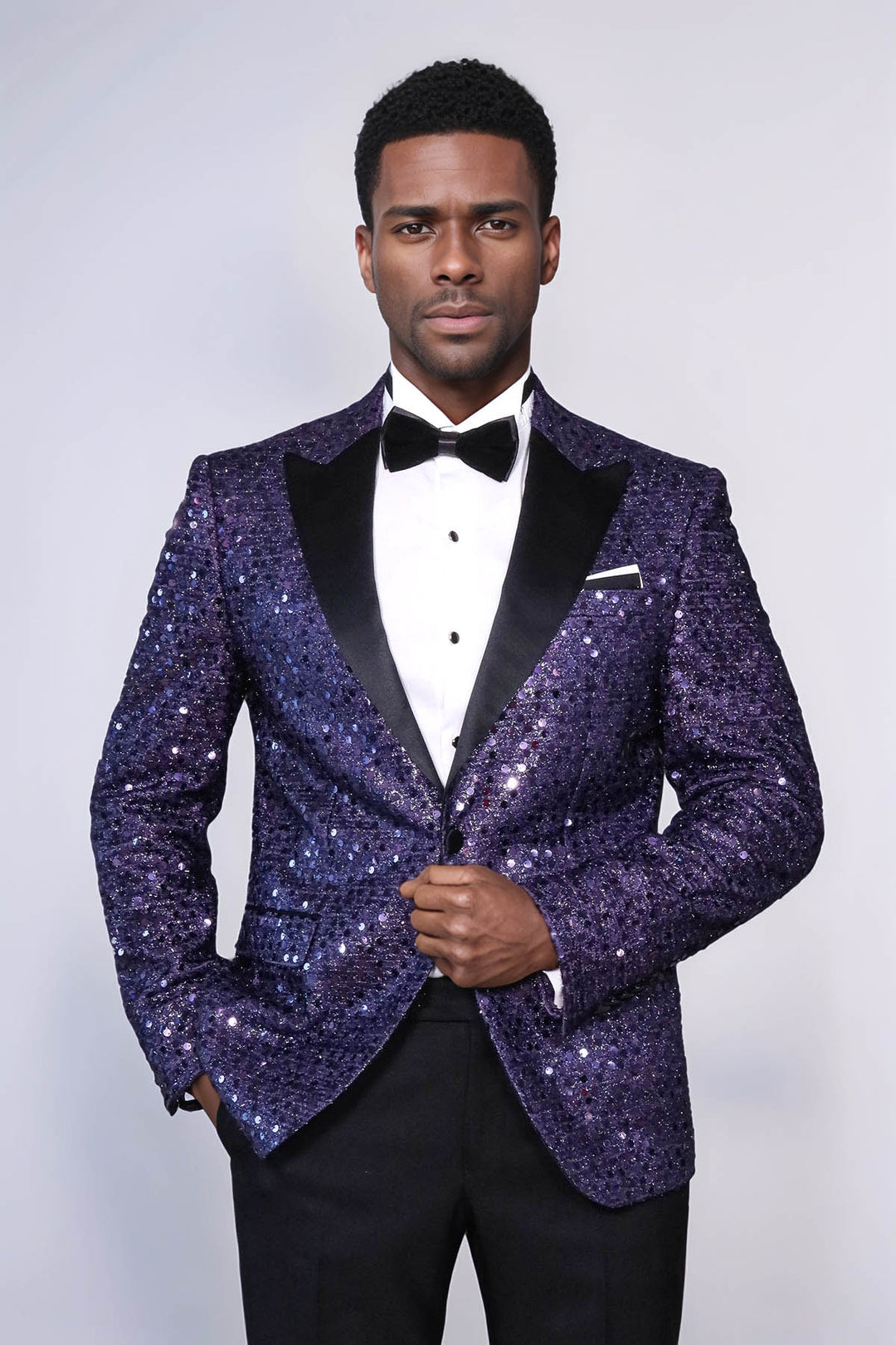 Blazer da uomo viola con motivo glitterato - Wessi