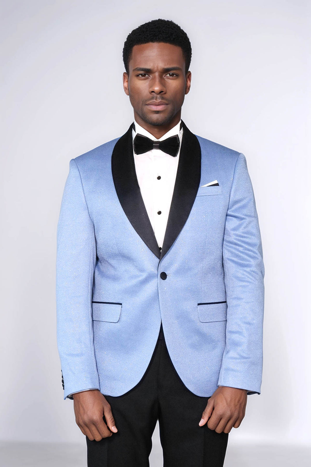 Blazer da uomo con risvolto sciallato, colore blu cielo, - Wessi