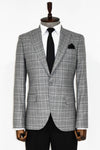 Slim Fit Peak Lapel Checked Grey Men Blazer - Wessi