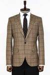 Slim Fit Peak Lapel Checked Grey Men Blazer - Wessi