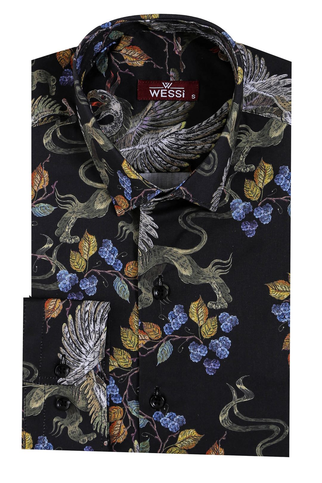 Patterned Slim Fit Long Sleeves Black Men Shirt - Wessi