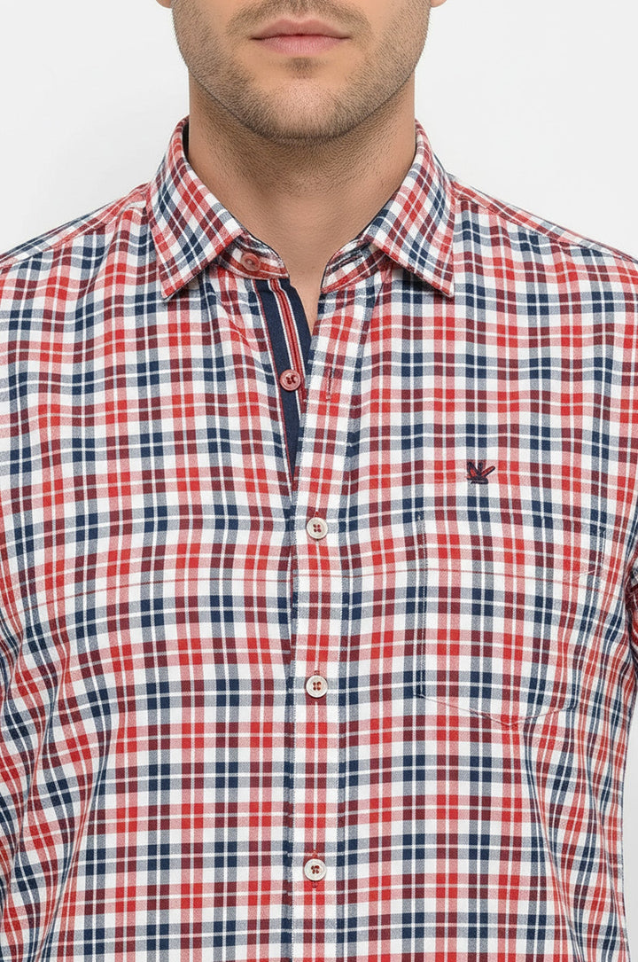 Checked Short Sleeves Navy Blue Men Shirt - Wessi