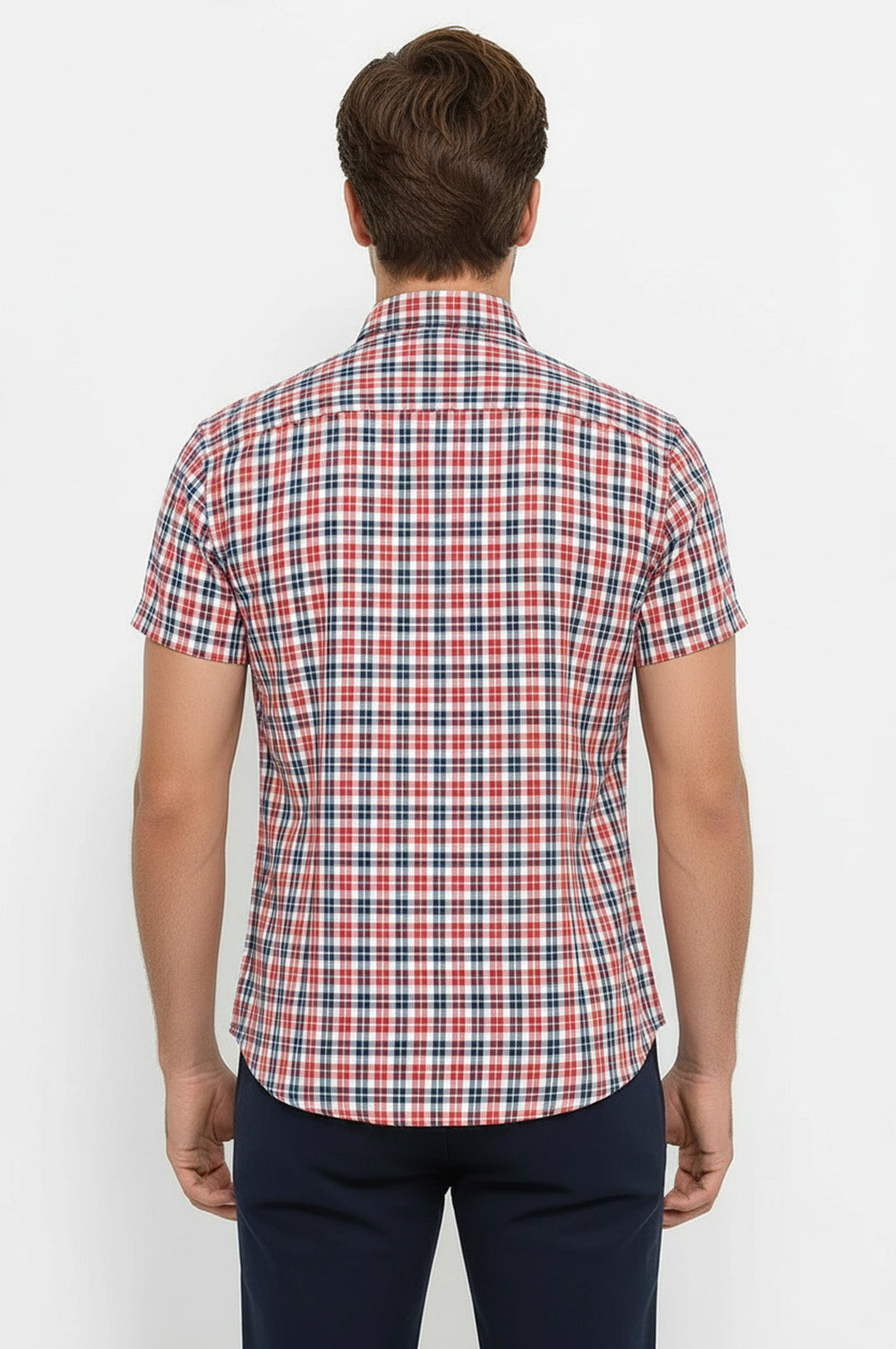 Checked Short Sleeves Navy Blue Men Shirt - Wessi