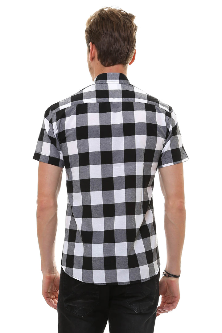 Camisa Hombre Cuadros Manga Corta Blanco-Negro - Wessi