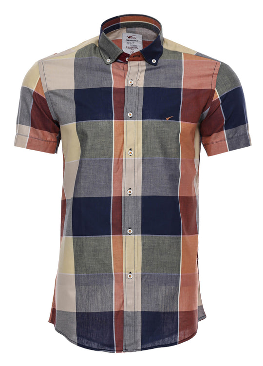 Camicia da uomo blu navy slim fit in cotone a quadri - Wessi